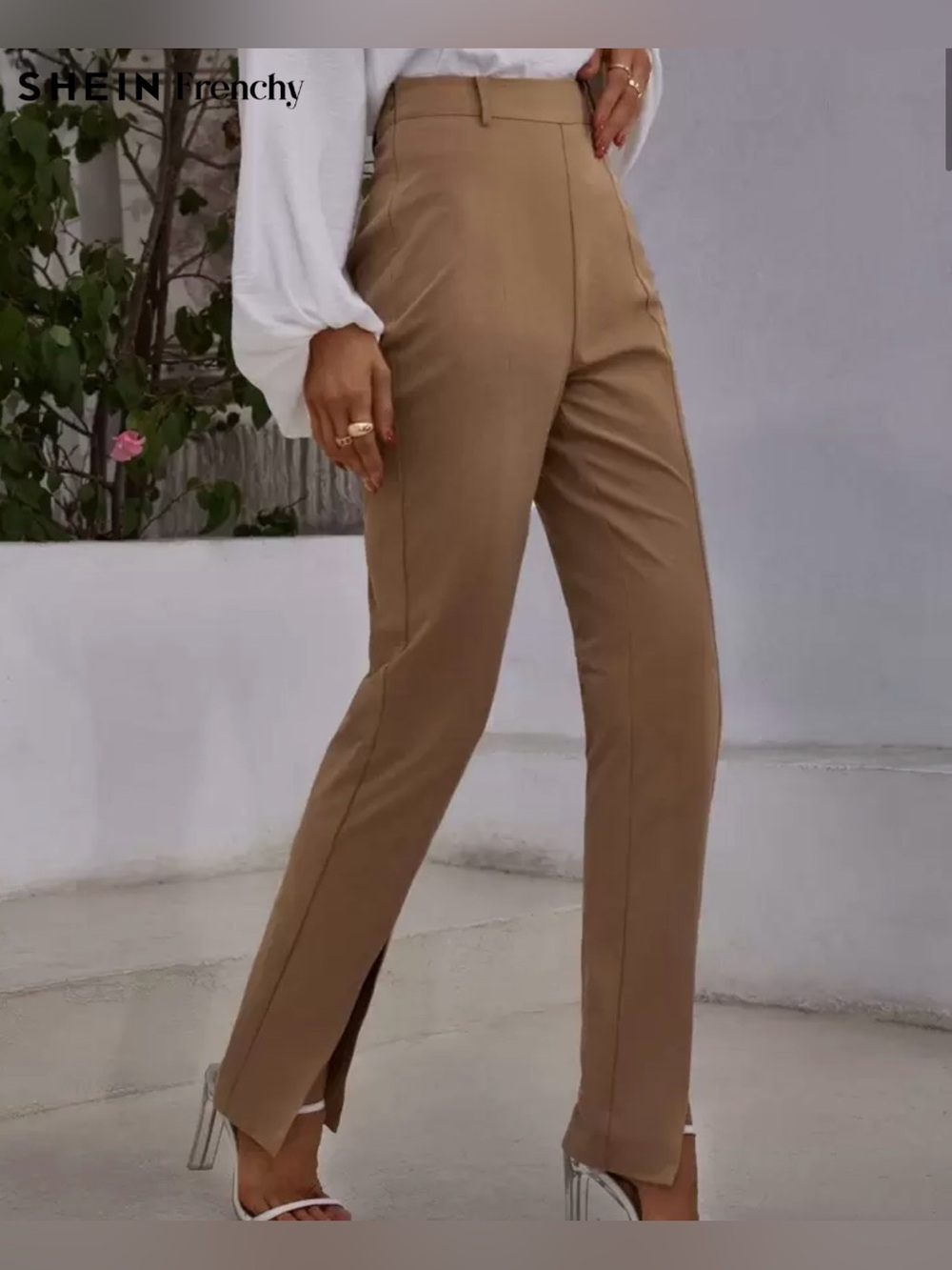 High-Waist Straight Leg Pants in Camel Size S